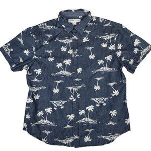Old Navy Mens Slim-Fit Printed Chambray Shirt XL Blue & White Short-sleeves